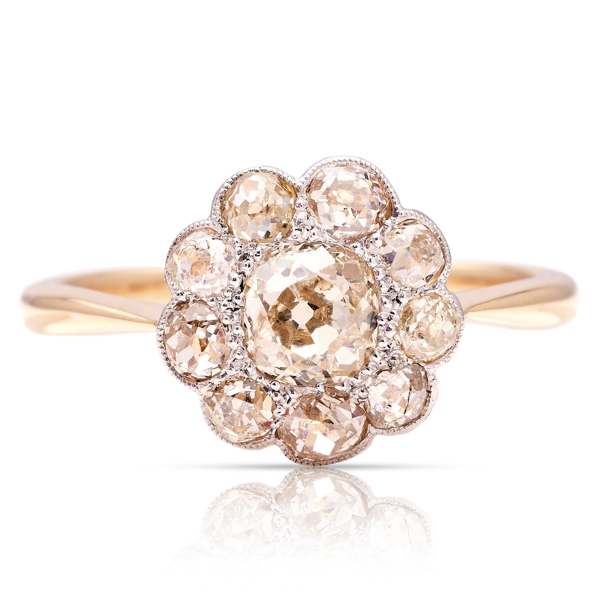 Vintage, Art Deco mixed-colour diamond cluster ring