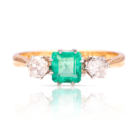 Vintage, Art Deco emerald & diamond three-stone ring