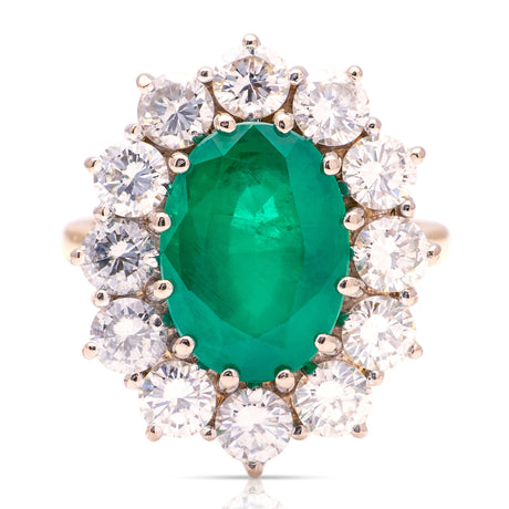 Vintage, 1990s emerald & diamond cluster cocktail ring
