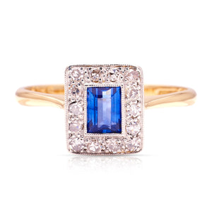 Vintage, 1930s sapphire & diamond cluster ring