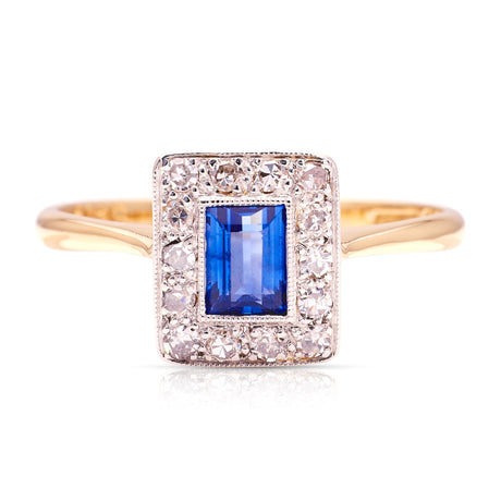 Vintage, 1930s sapphire & diamond cluster ring