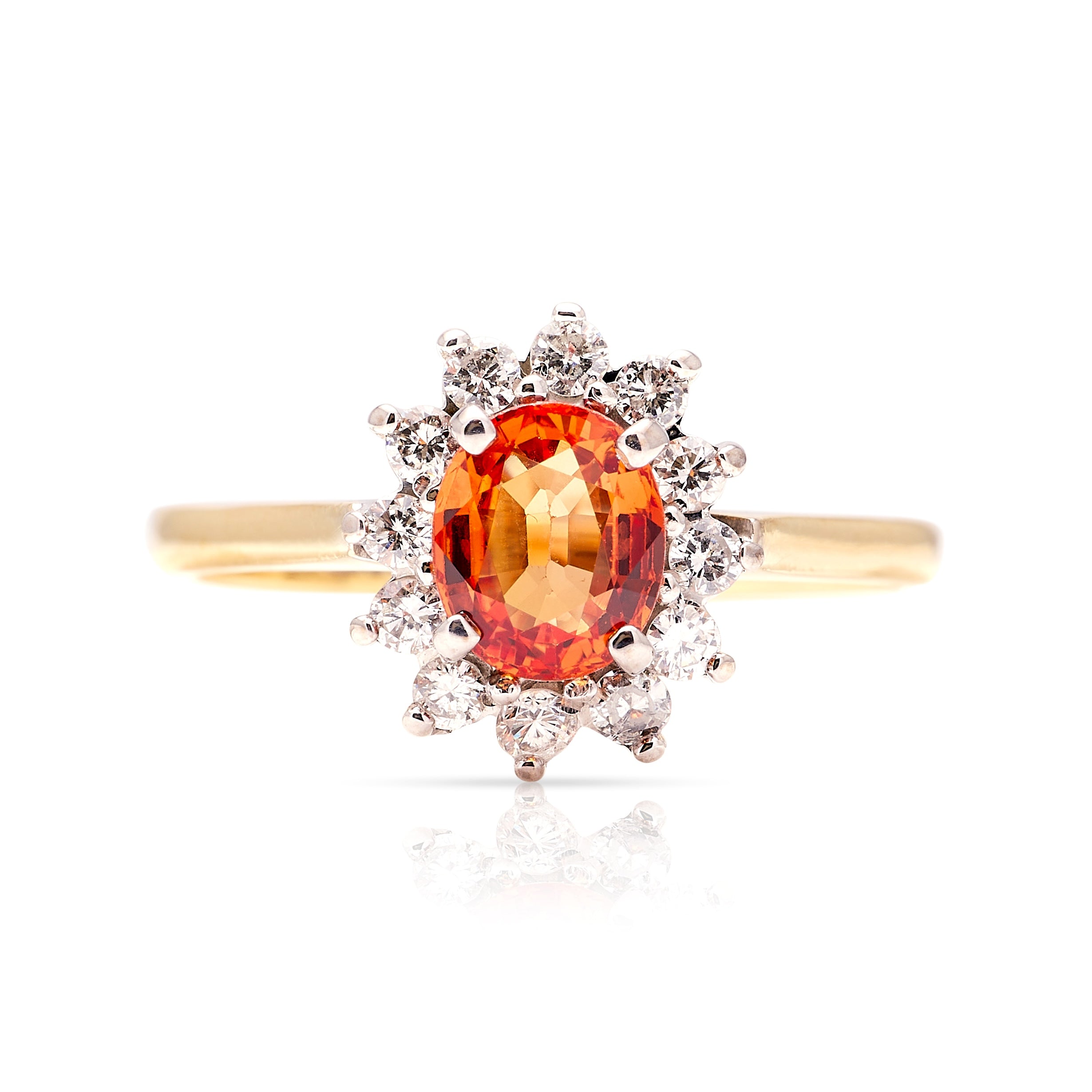 Vintage, 1950s orange sapphire & diamond cluster ring