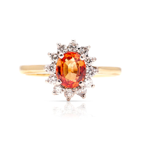 Vintage, 1950s orange sapphire & diamond cluster ring