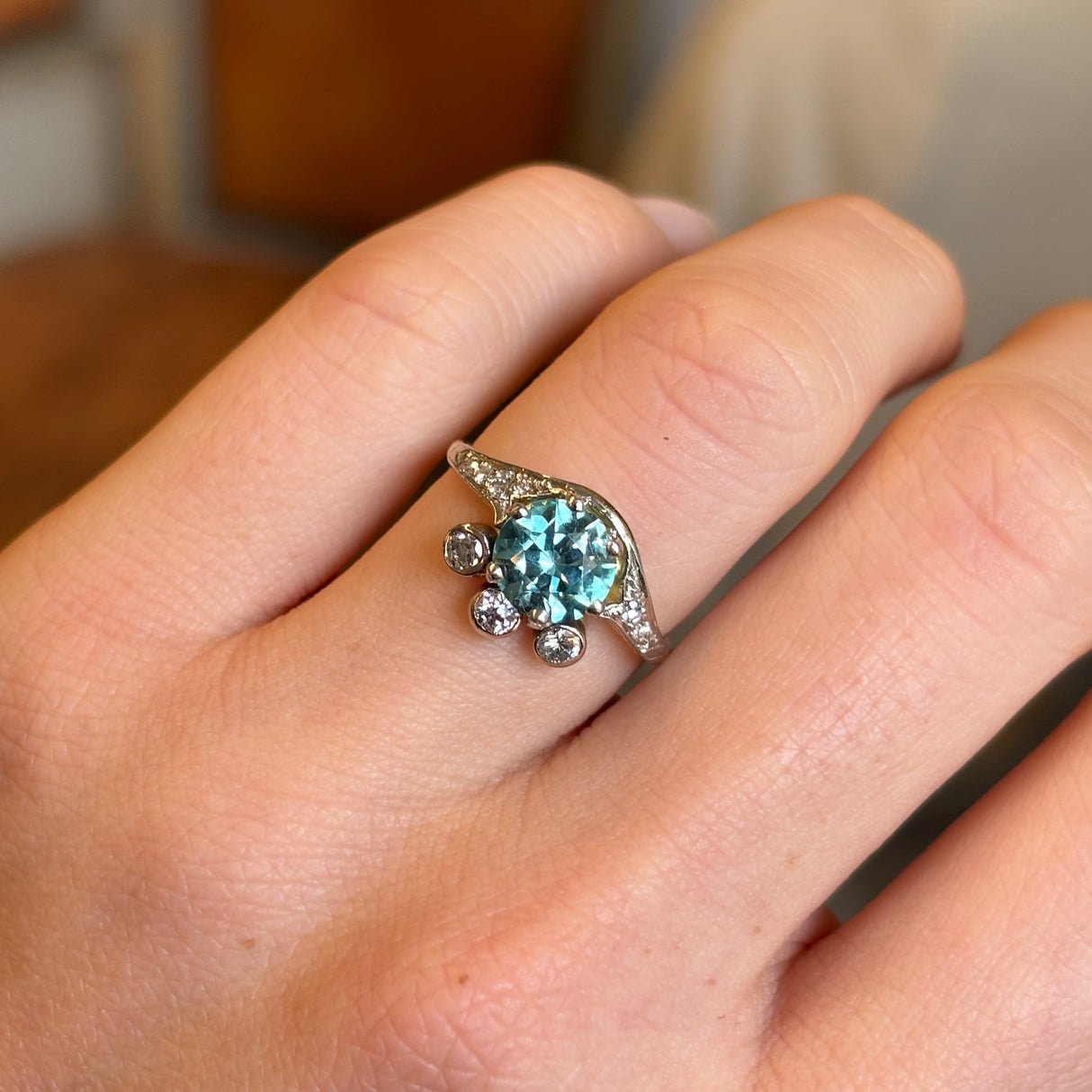 Vintage, 1950s unusual zircon & diamond ring