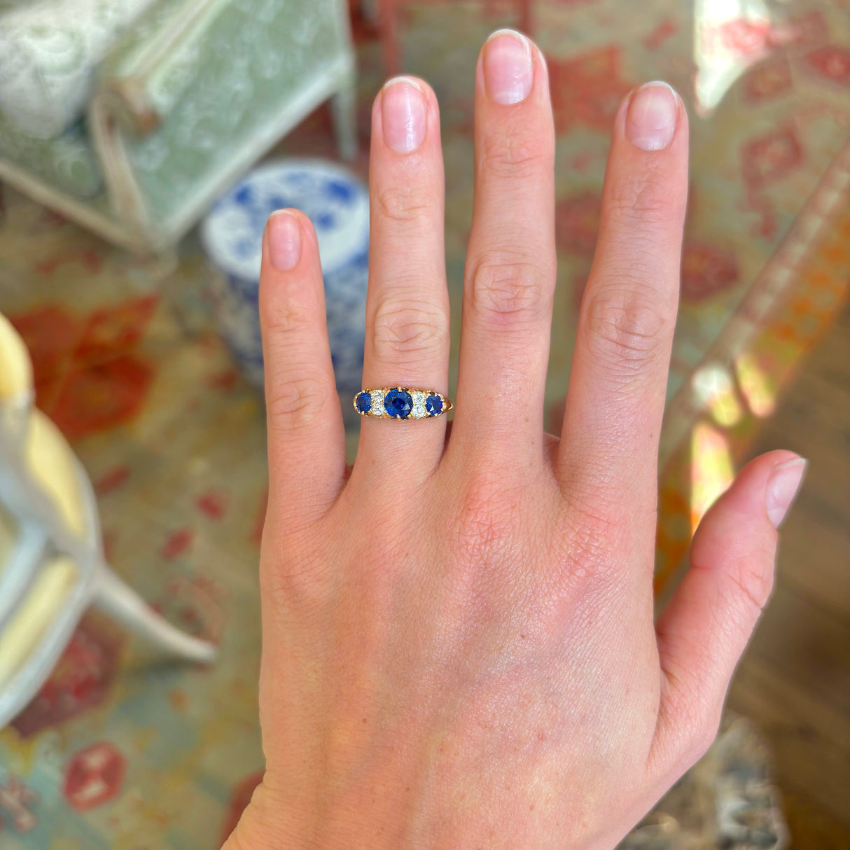 Antique, Victorian sapphire & diamond three-stone ring