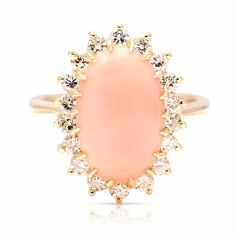 Vintage, 1950s coral & diamond cluster ring