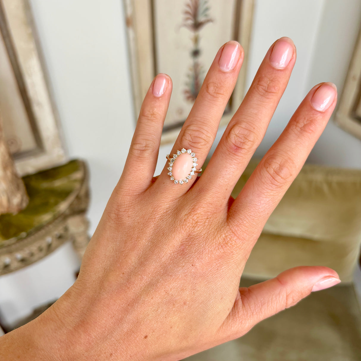 Vintage, 1950s natural coral & diamond cluster ring