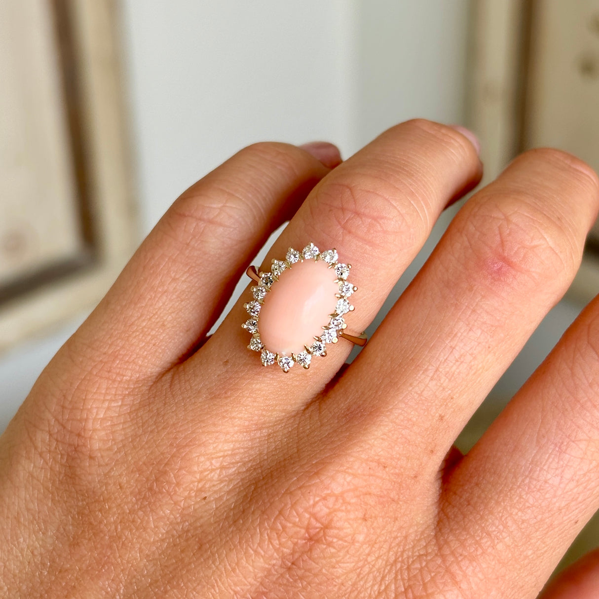Vintage, 1950s natural coral & diamond cluster ring
