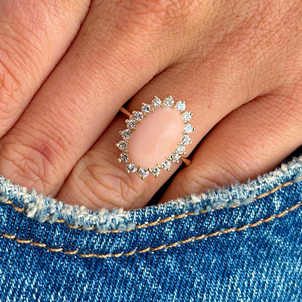 Vintage, 1950s natural coral & diamond cluster ring