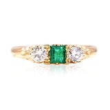Antique, Edwardian emerald & diamond three-stone ring