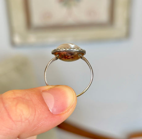 Antique, Georgian bi-colour agate & diamond cluster ring