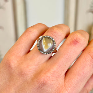 Antique, Georgian bi-colour agate & diamond cluster ring