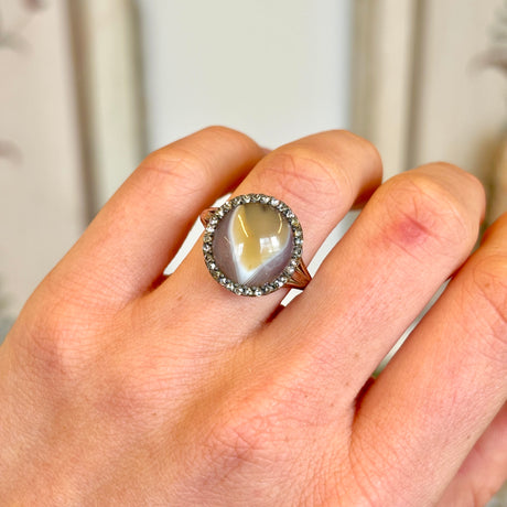 Antique, Georgian bi-colour agate & diamond cluster ring