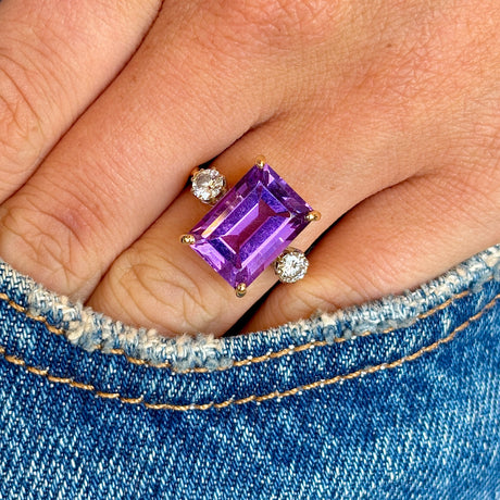 Vintage, 1950s amethyst & diamond three-stone ring