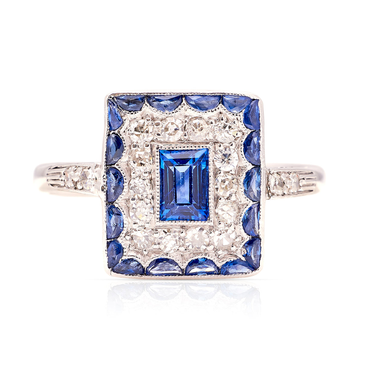 Vintage, Art Deco sapphire & diamond cluster panel ring