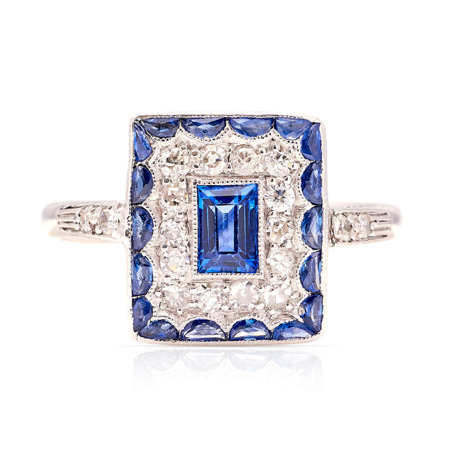 Vintage, Art Deco sapphire & diamond cluster panel ring