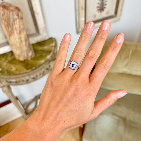 Vintage, Art Deco sapphire & diamond cluster panel ring