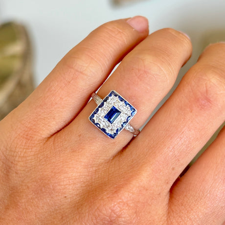Vintage, Art Deco sapphire & diamond cluster panel ring