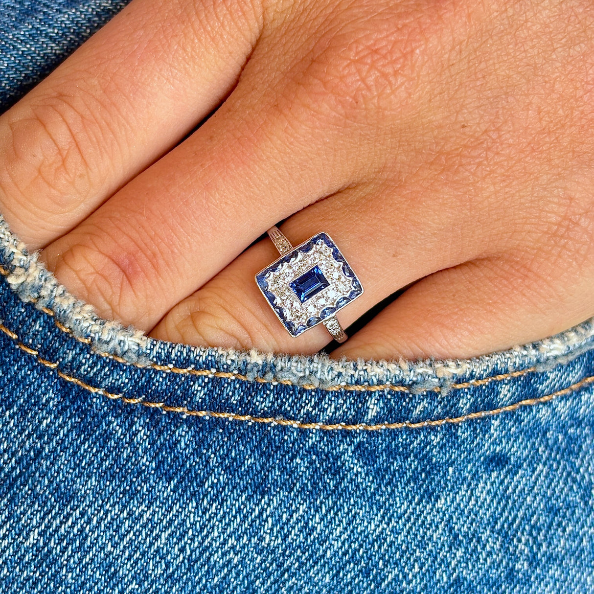 Vintage, Art Deco sapphire & diamond cluster panel ring
