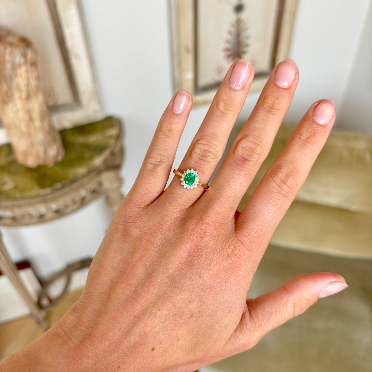 Vintage, 1980s emerald & diamond cluster ring