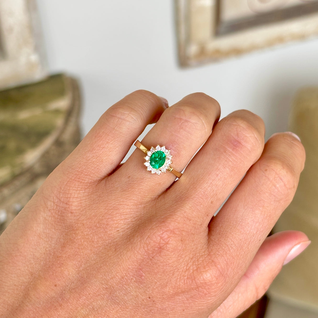 Vintage, 1980s emerald & diamond cluster ring