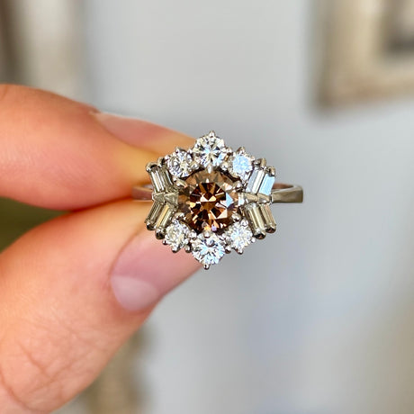 Vintage 1950s brown & white diamond cluster ring