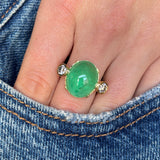 Vintage, 1980s 12ct cabochon emerald & diamond three-stone ring
