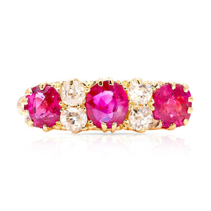 Antique, Edwardian Burmese ruby & diamond three-stone ring
