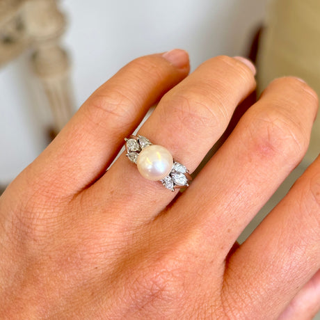 Vintage, 1950s pearl & diamond ring