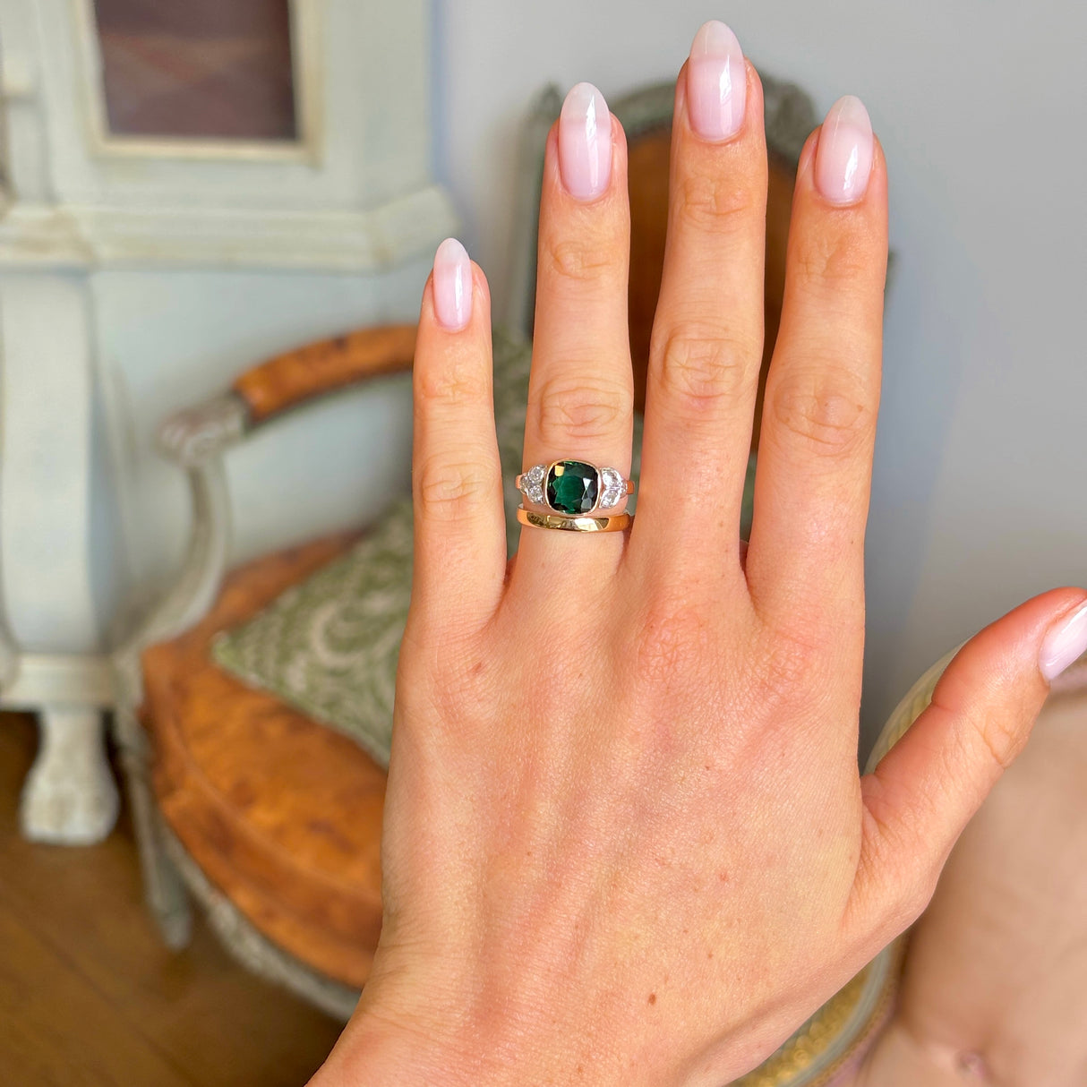 Vintage, 1940s tourmaline & diamond ring
