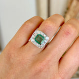 Vintage, 1950s emerald & diamond cluster ring