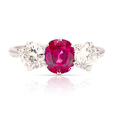 Vintage, 1930s ruby & diamond three-stone ring