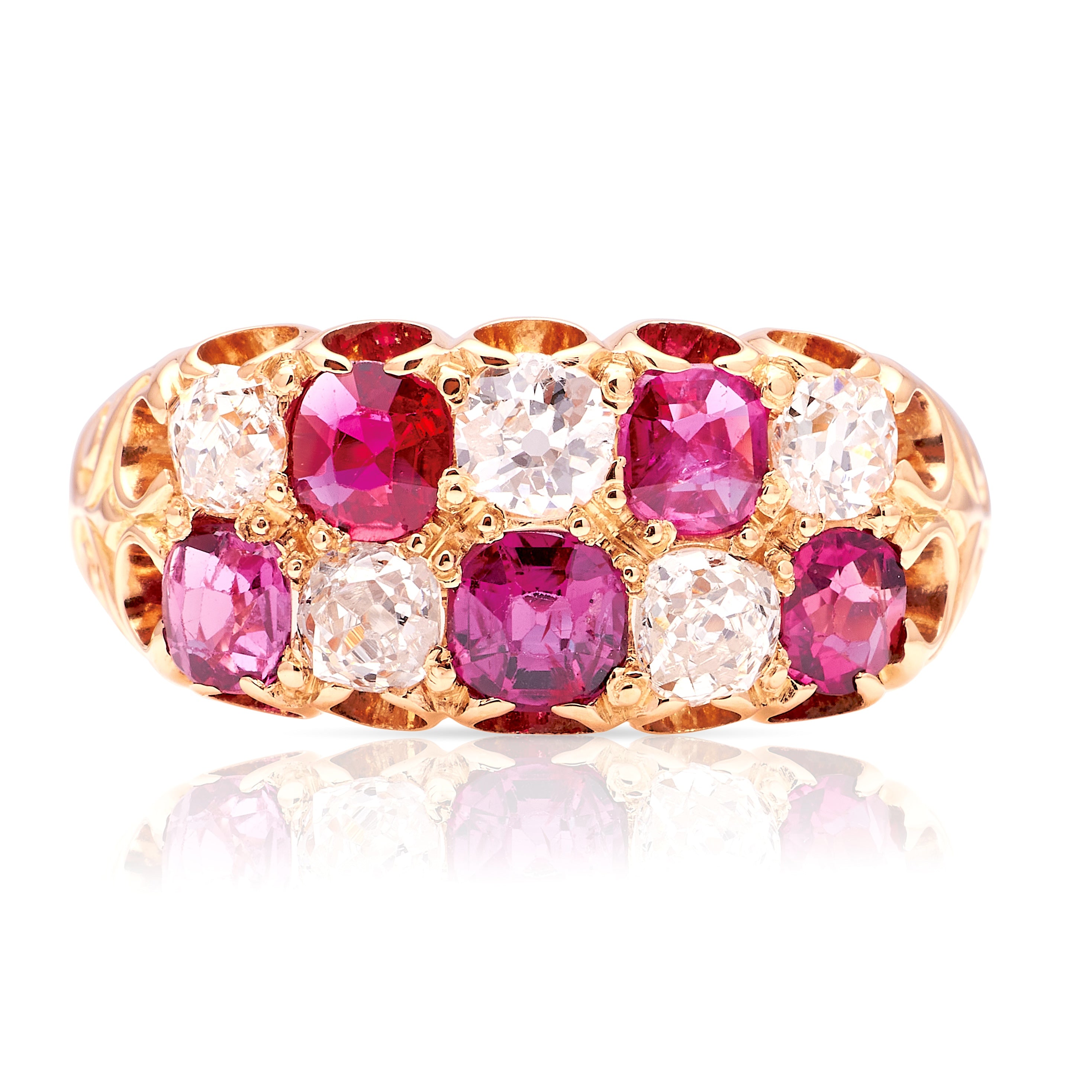 Antique, Victorian ruby & diamond checkerboard ring – Antique Ring