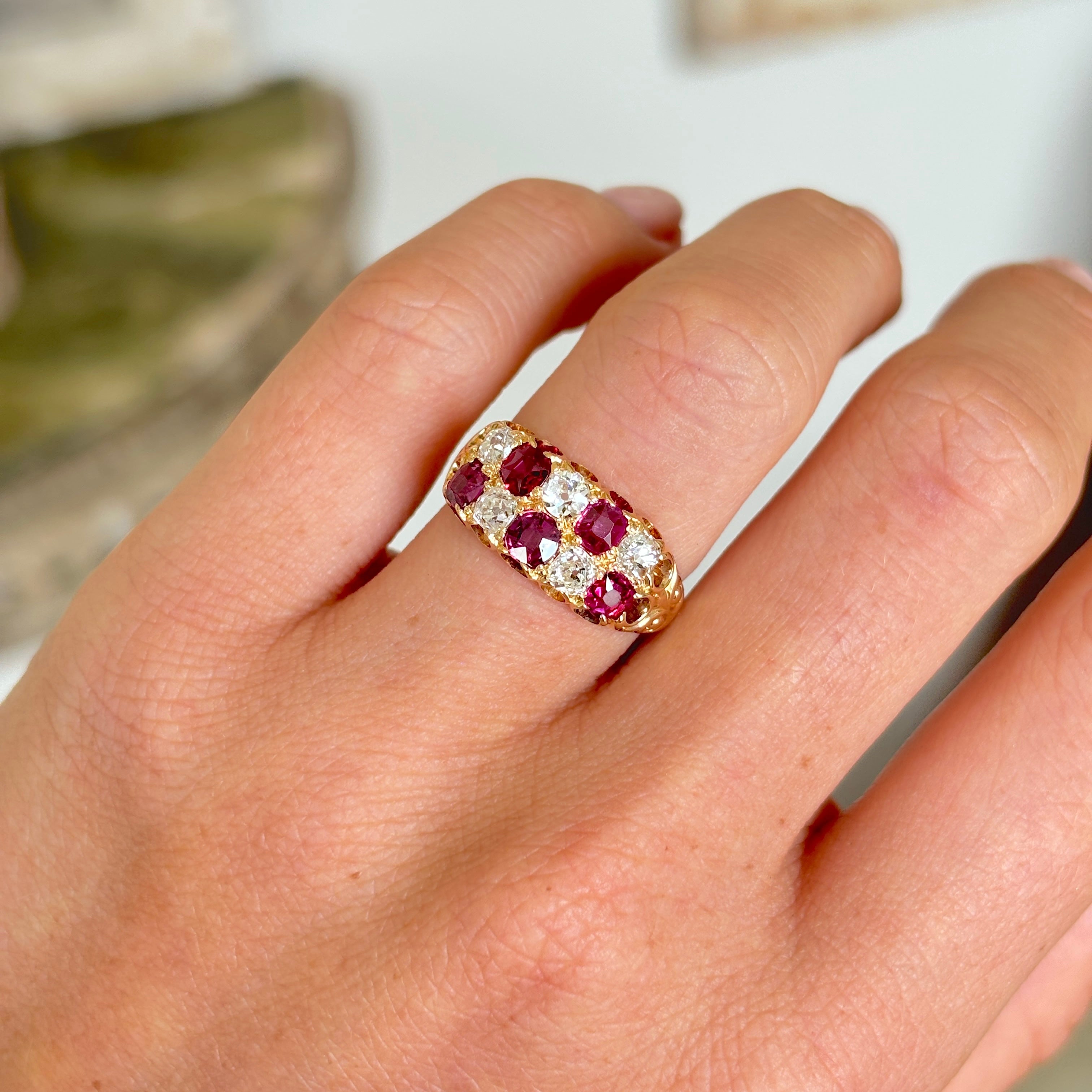 Antique, Victorian ruby & diamond checkerboard ring – Antique Ring