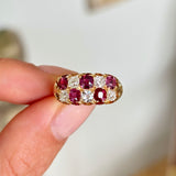 Antique, Victorian ruby & diamond checkerboard ring
