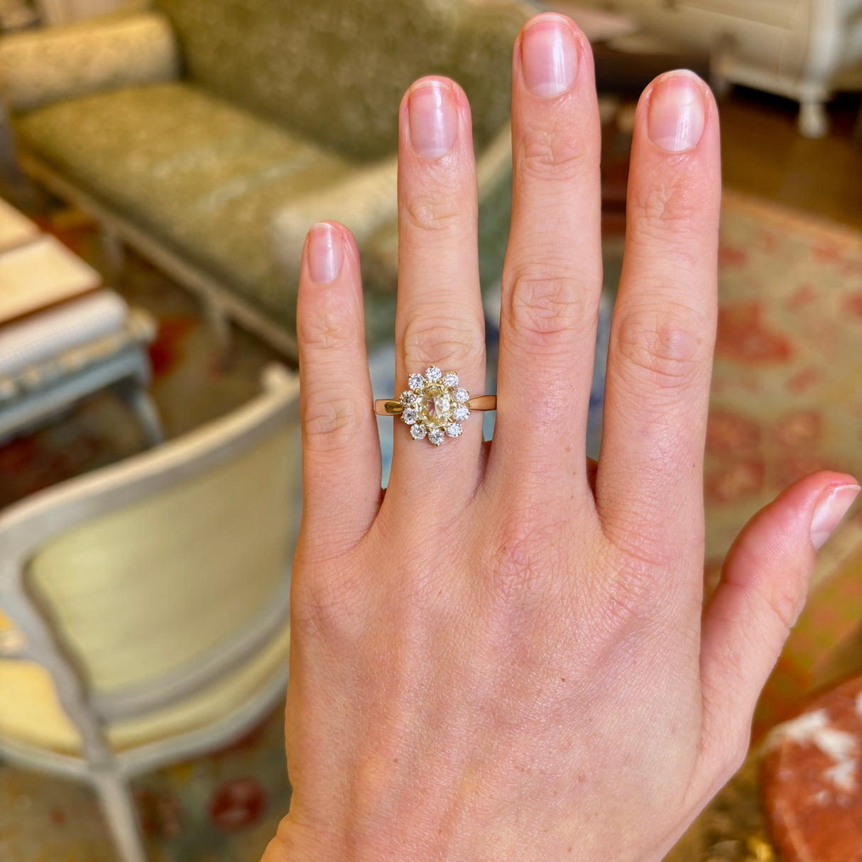 Vintage, 1980s yellow sapphire & diamond cluster ring