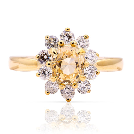Vintage, 1980s yellow sapphire & diamond cluster ring