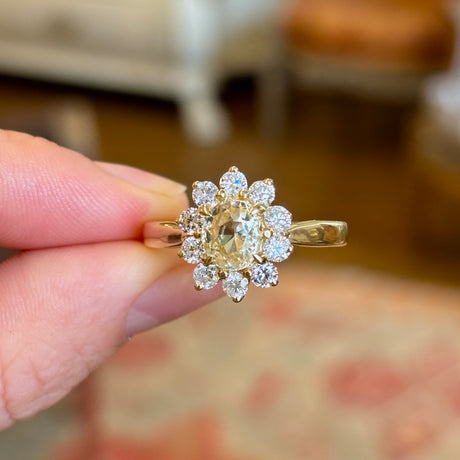 Vintage, 1980s yellow sapphire & diamond cluster ring