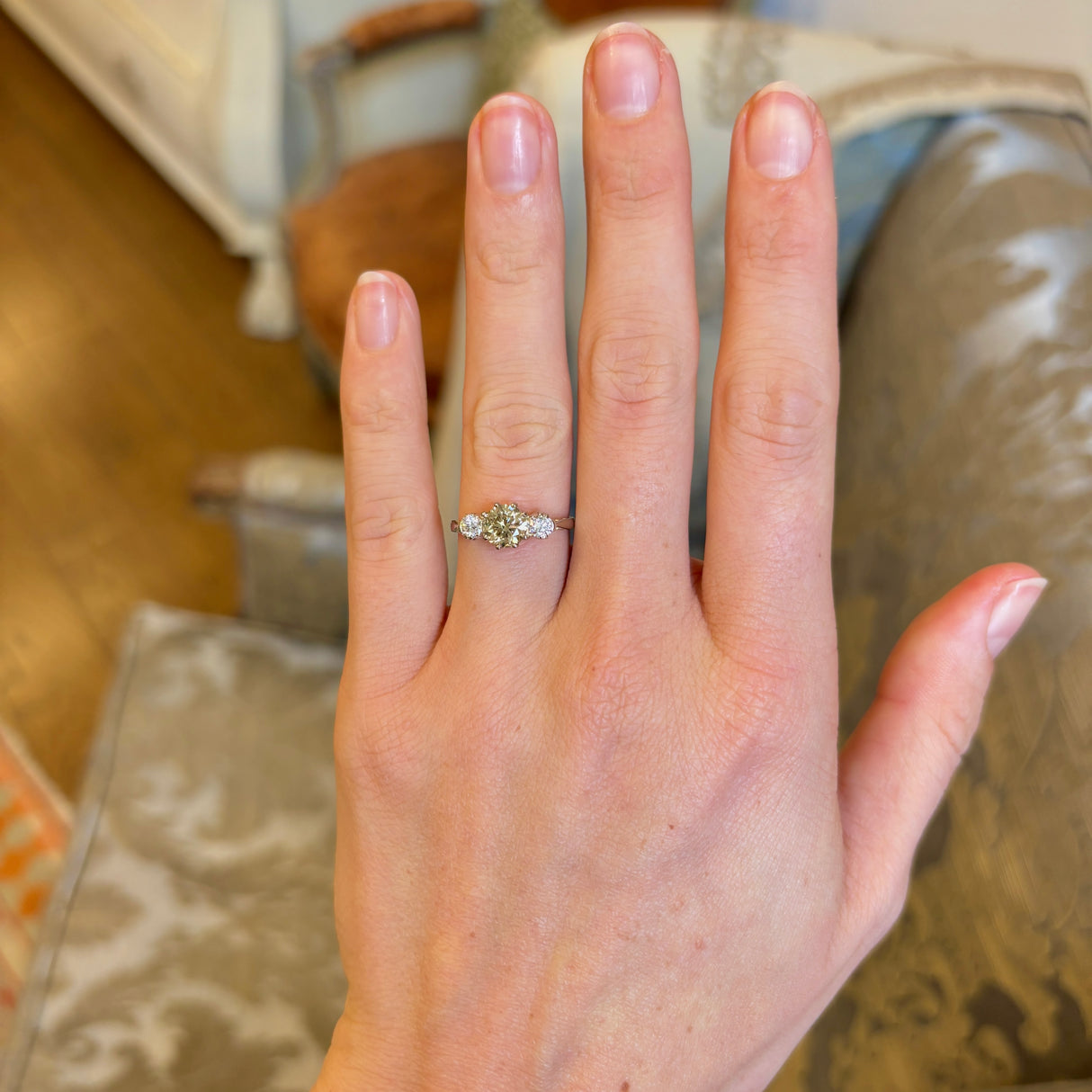 Vintage, 1930s cinnamon brown diamond three-stone ring