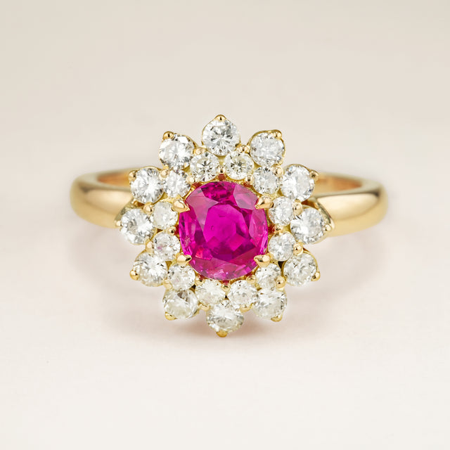 Vintage, pink sapphire & diamond cluster ring