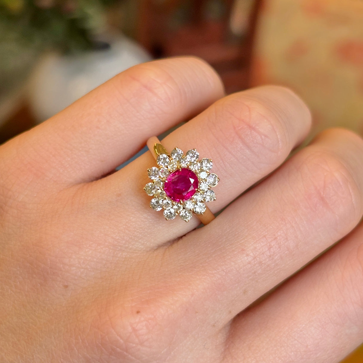 Vintage, pink sapphire & diamond cluster ring