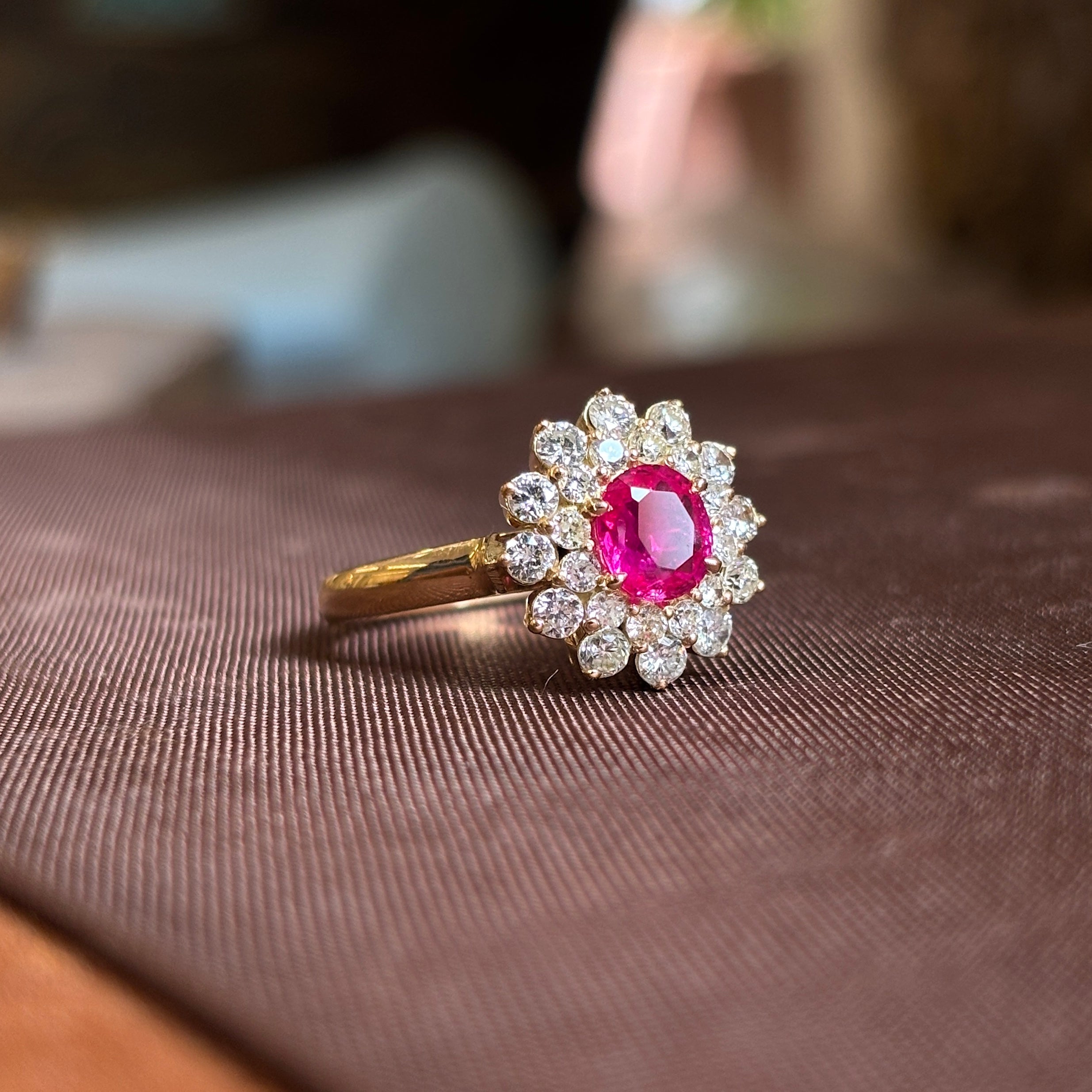 Vintage, pink sapphire & diamond cluster ring