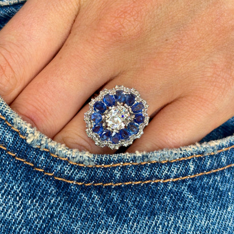 Vintage, 1960s sapphire & diamond cluster cocktail ring