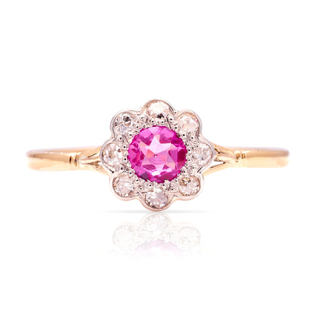 Antique, Edwardian pink sapphire & diamond cluster ring