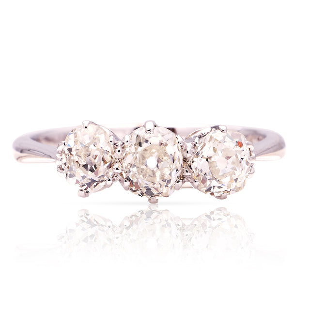Antique, Edwardian three-stone diamond ring