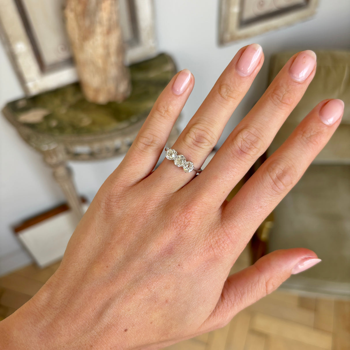 Antique, Edwardian three-stone diamond ring