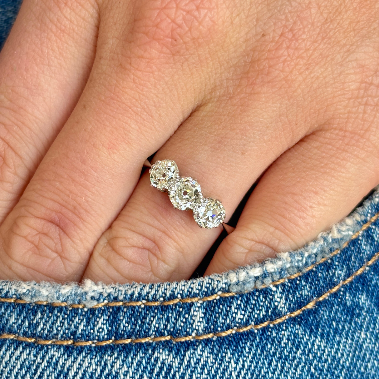 Antique, Edwardian three-stone diamond ring