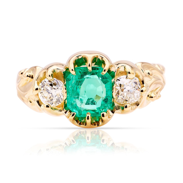Antique, Victorian emerald & diamond three-stone ring