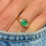 Antique, Victorian emerald & diamond three-stone ring