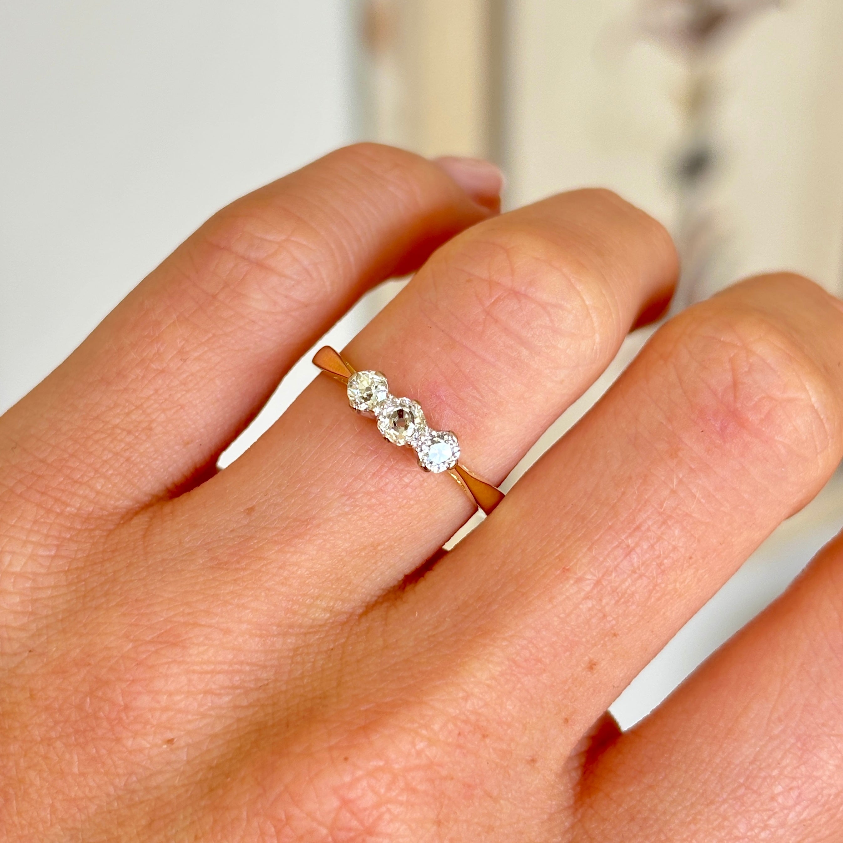 Vintage, 1990s three-stone diamond ring